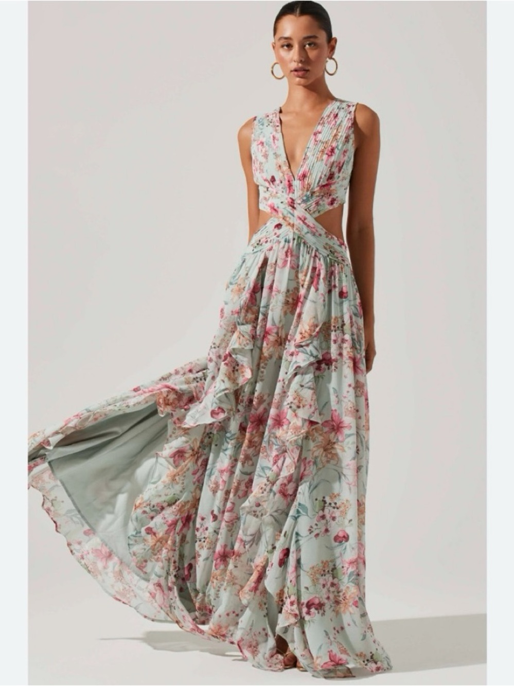 Astr Floral Maxi Noya Dress in Aqua Pink Floral